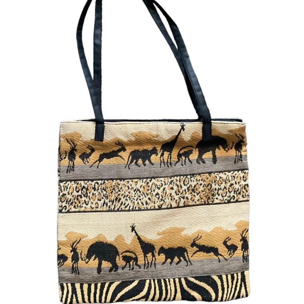 VTG Colony Collection Womens Safari African Jute Canvas Shoulder/Tote Bag Medium